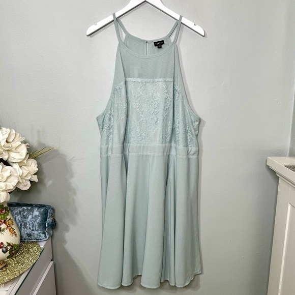 Torrid Lace & Chiffon Fit & Flare Halter Skater Dress Mint Green Size 26 - Picture 9 of 12